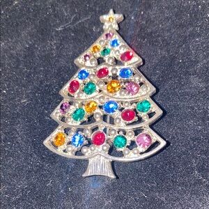 Vintage Eisenberg Colorful Crystal Christmas Tree Brooch